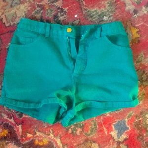 Green jean shorts